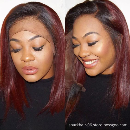 1B/99J Burgundy Straight Bob Wig Glueless Lace Frontal Wigs Ombre Brazilian Human Hair Closure Bob Wigs 13x4/13x6 Lace Wigs
